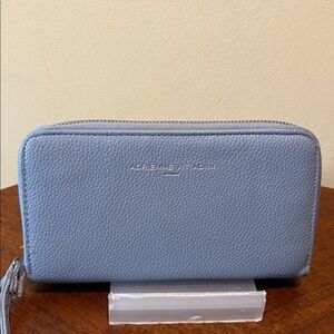 Adrienne Vittadini Periwinkle Zip Wallet  pebbled leather / vegan trim& interior